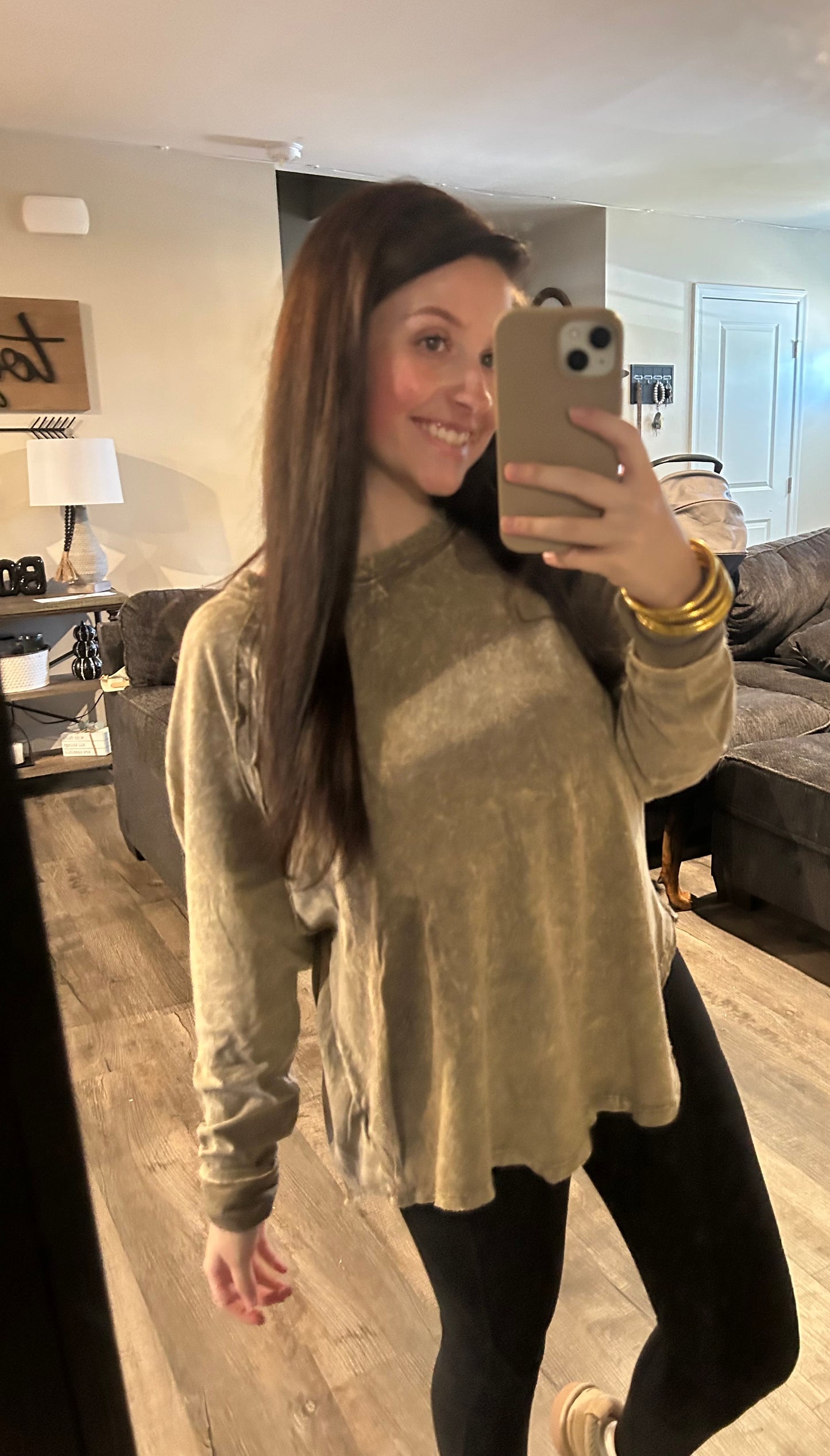 Crinkle wash long sleeve top