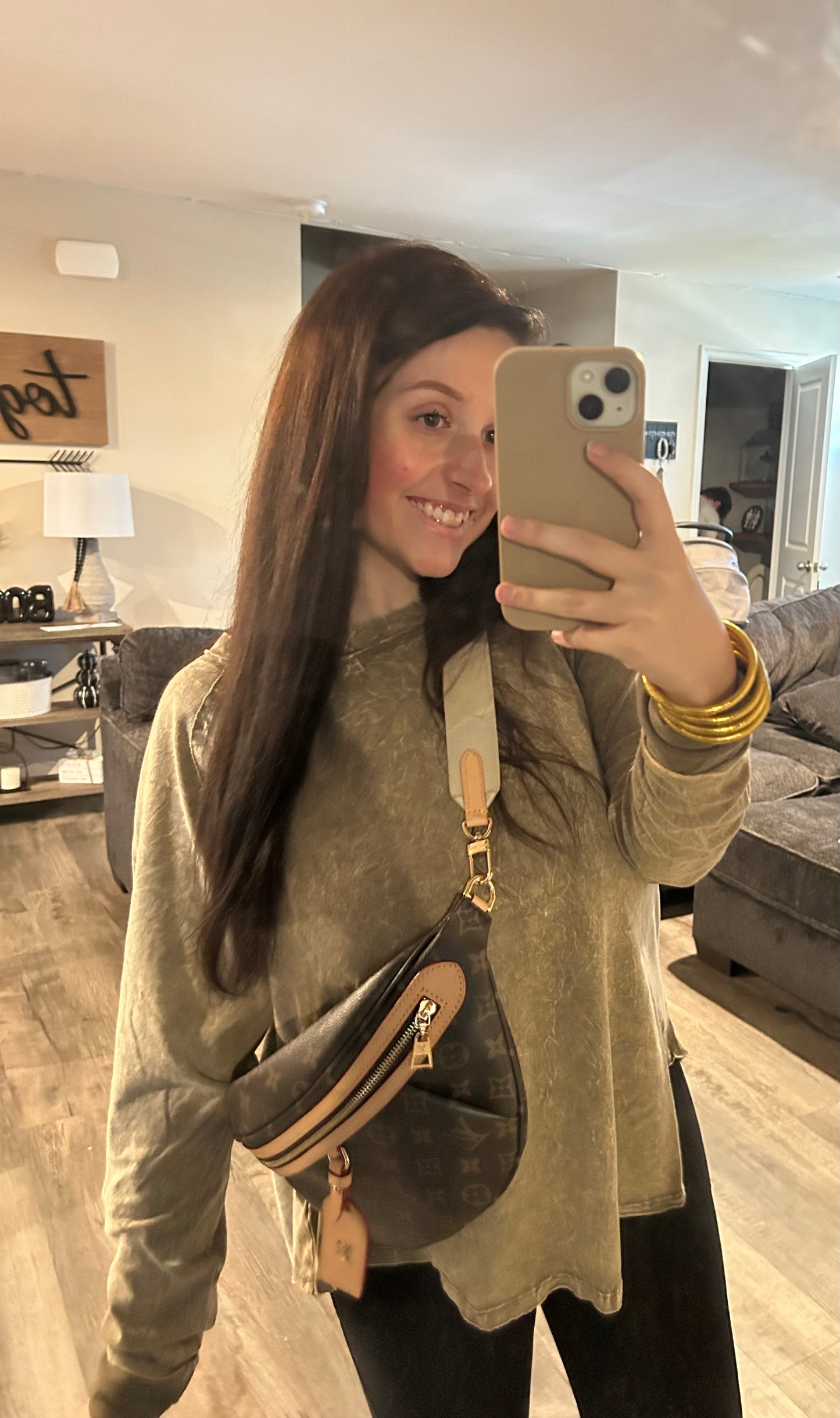 Crinkle wash long sleeve top