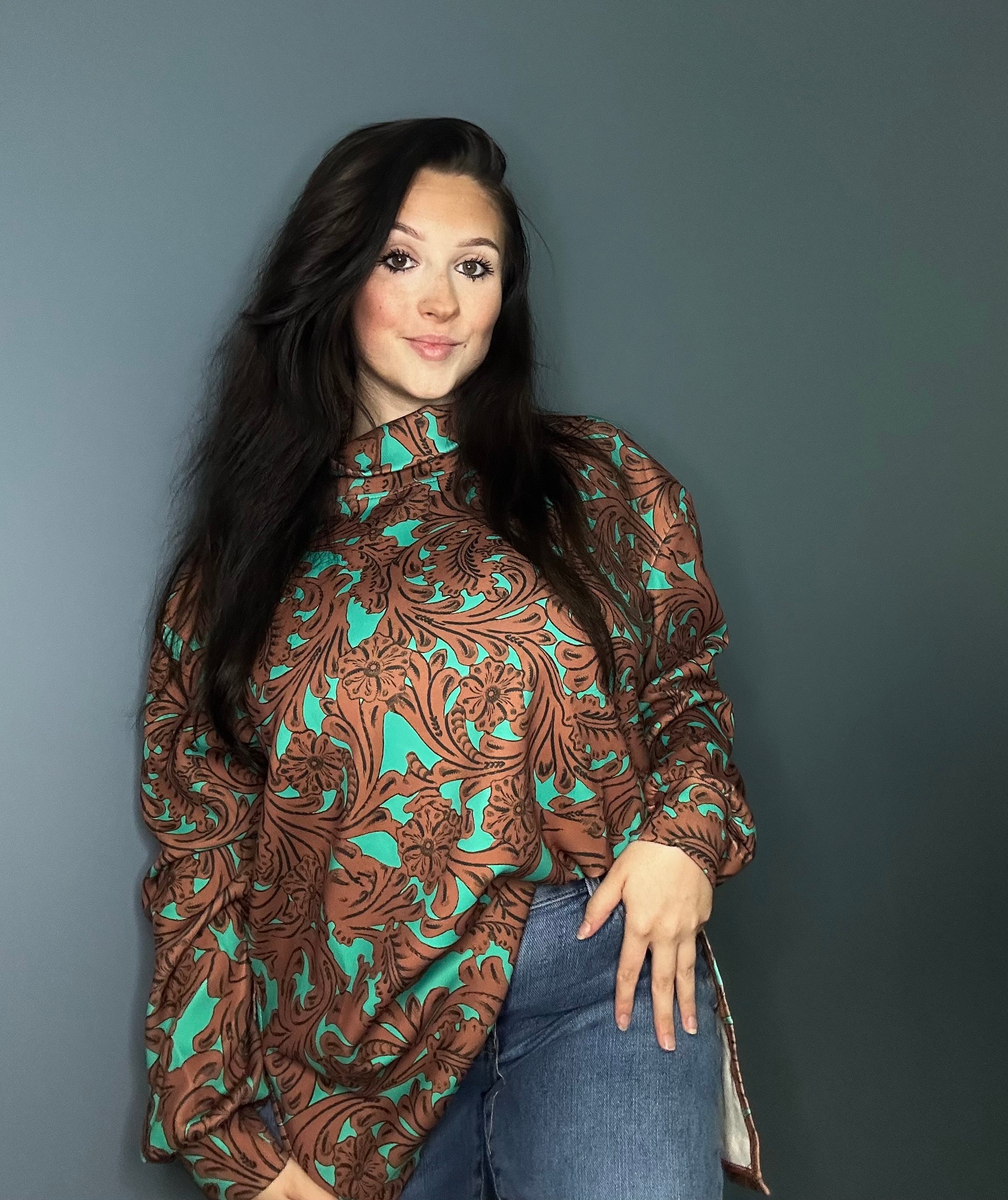 Charmed in Turquoise Mock Neck