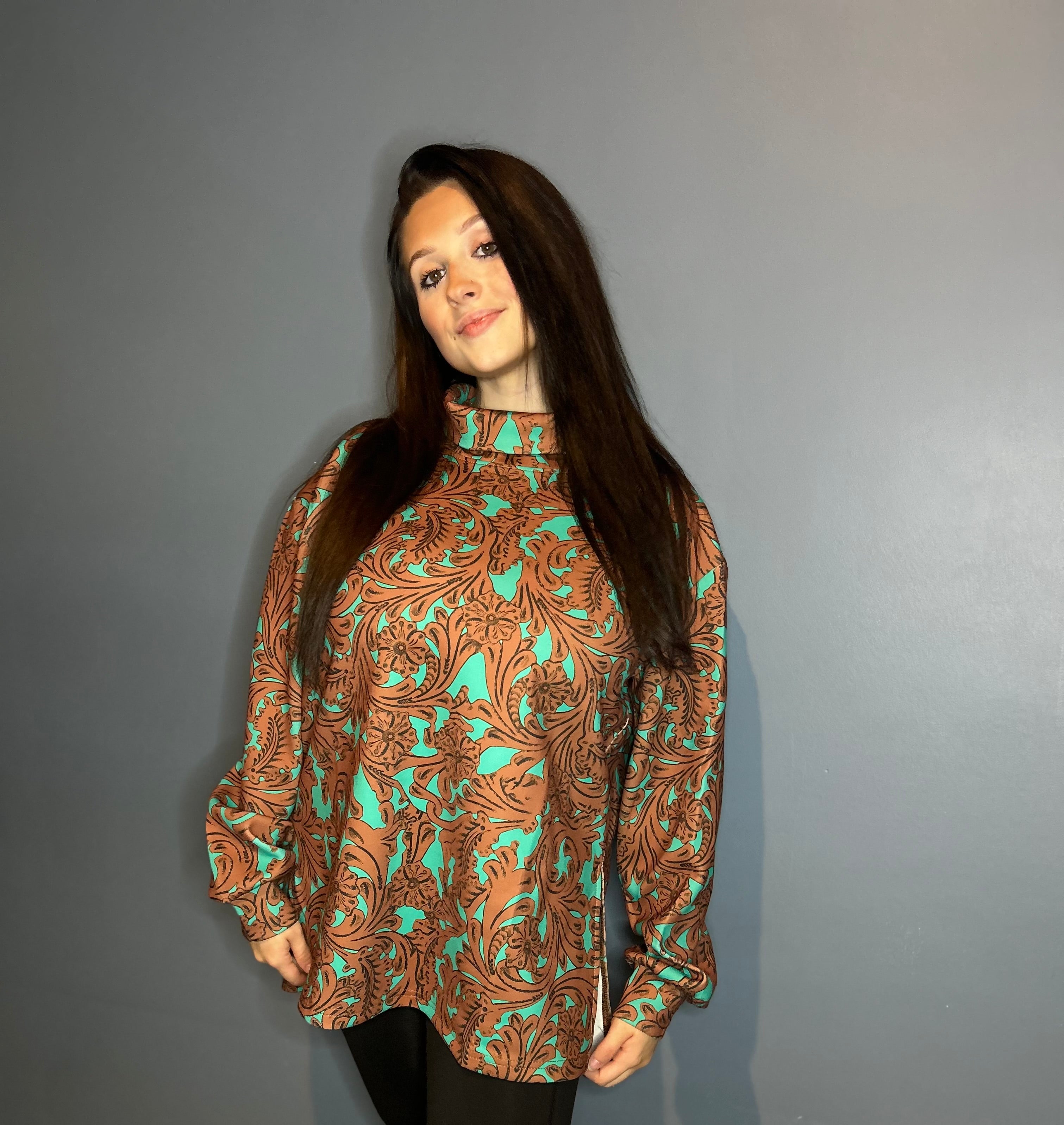 Charmed in Turquoise Mock Neck