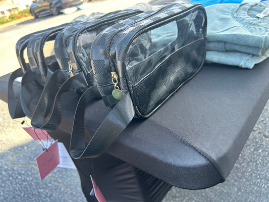 Black checkered makeup bag